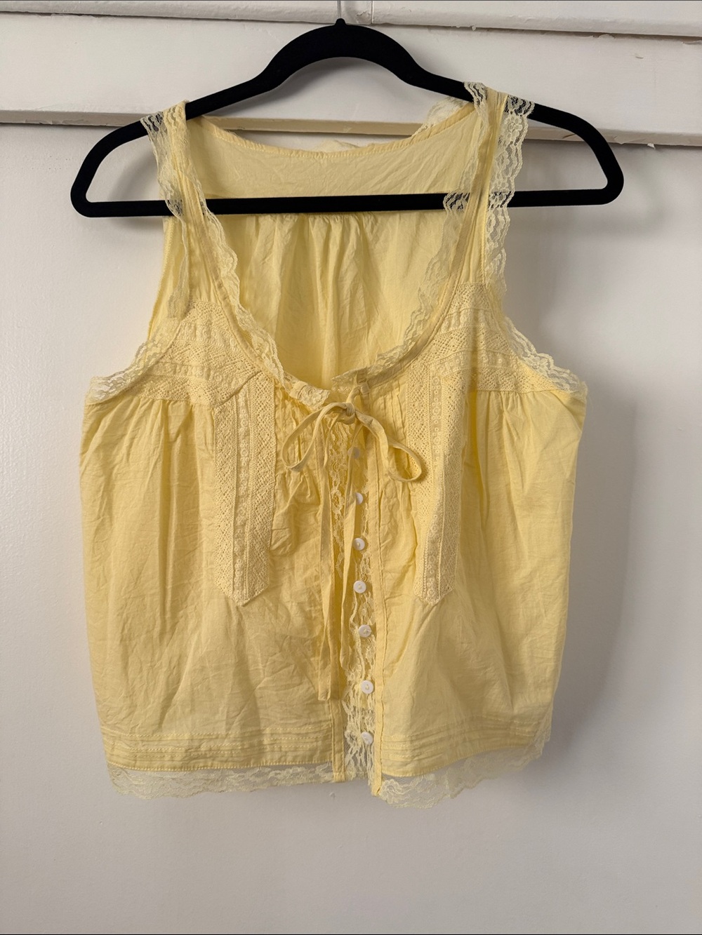 Yellow Lace-Trim lightweight Tank Top Small
